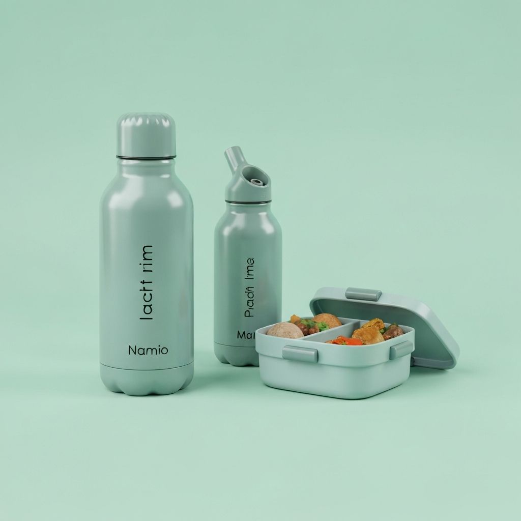 Personalised kids gift set with matching lunch box and water bottle engraved with a child's name
